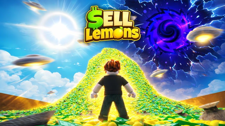 Sell Lemons map overview — main hub with lemon hills, purple portal and UFO