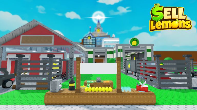 Lemon Stand area with red barn, lemon stalls and industrial buildings